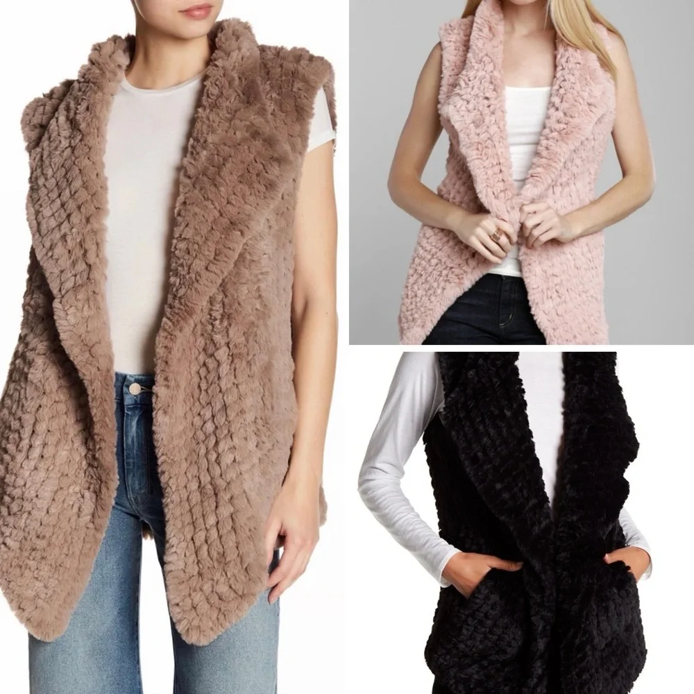 Dolce Cabo los angelos Women's Blue Faux Fur Sweater Vest Size Medium - Picture 17 of 17